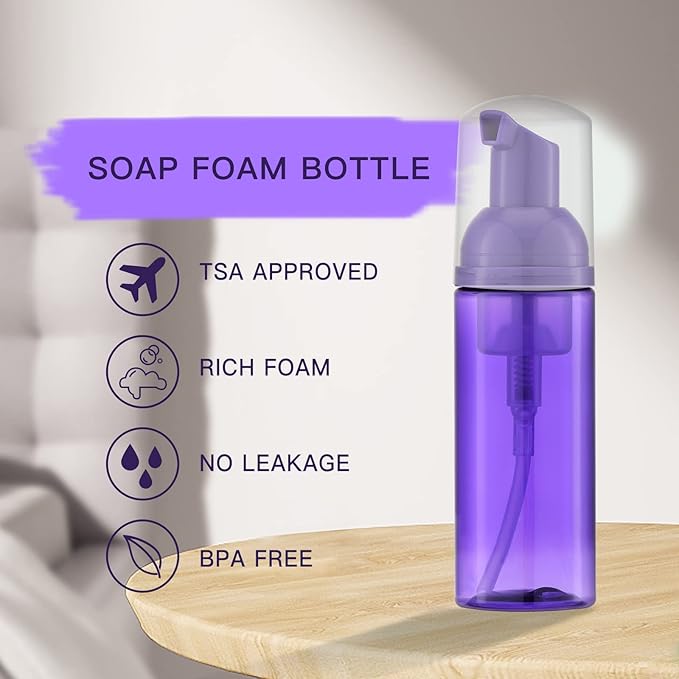 Tekson 30PCS Soap Foam Bottle (2 oz), Empty Travel Foaming Lash Shampoo for Cleanser, Dispenser (Purple)