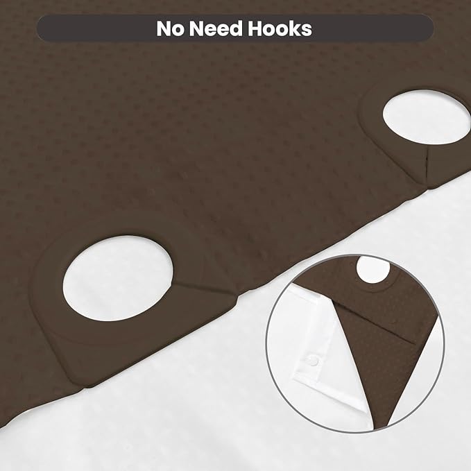 Inhousolu No Hook Waffle Weave Shower Curtain with Removable Snap in Fabric Liner Set for Bathroom, 230 GSM Heavy Duty Weighted Hem, Water Repellent Washable Bath Curtains, 72 x 72 Inch, Brown