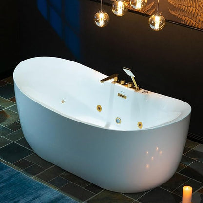 WOODBRIDGE 72" x 35-3/8" Whirlpool and Air Bath Heated Soaking Combination Tub with Adjustable Speed Air Blower and Display Control Panel, Brushed Gold Finish Trim and Drain Kit, BG400+F0045BG