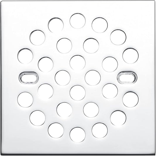 RRAJJ Square Improve 4-1/4 Inch(108mm*108mm) Screw-in Shower Floor Drain Grate Strainer (Chrome)