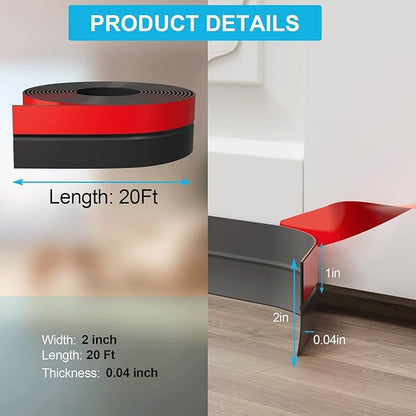 20FT Weather Stripping Door Seal - 2" Silicone Door Draft Seal Tape for Gaps Under Door Weatherstripping Sweep Stopper for Bottom of Shower Door/Sliding Glass Door