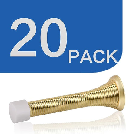 HOMOTEK 20 Pack Spring Door Stopper with Rubber Bumper 3-1/8" Flexible Spring Heavy Duty Wall Door Stop Low Mounted Door Bumper for Home (Bright Brass)