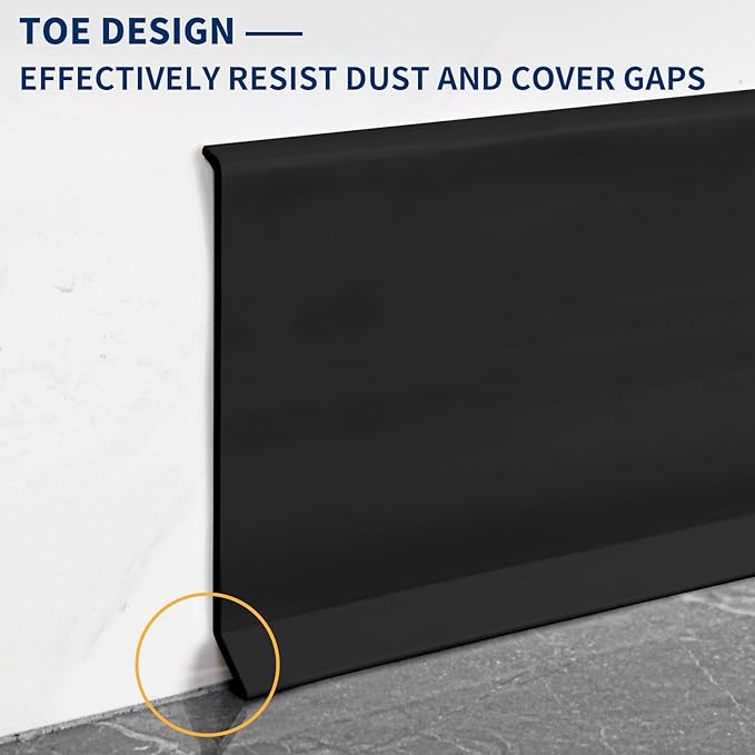 Flexible Baseboard Molding Trim 4 Inch Self-Adhesive Vinyl Wall Base Peel and Stick Cove Base Rubber Wall Baseboard Moulding Trim (200Ft, Black)