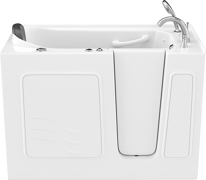 ANZZI Walk-In Bathtub Whirlpool 26" x 53" Acrylic White Right Drain 15 Jets Quick-Fill Faucet Fast Drain ADA Seat Grab Bar Inline Heater Ergonomic Headrest Chrome Trim | AMZ2653RWH-CP
