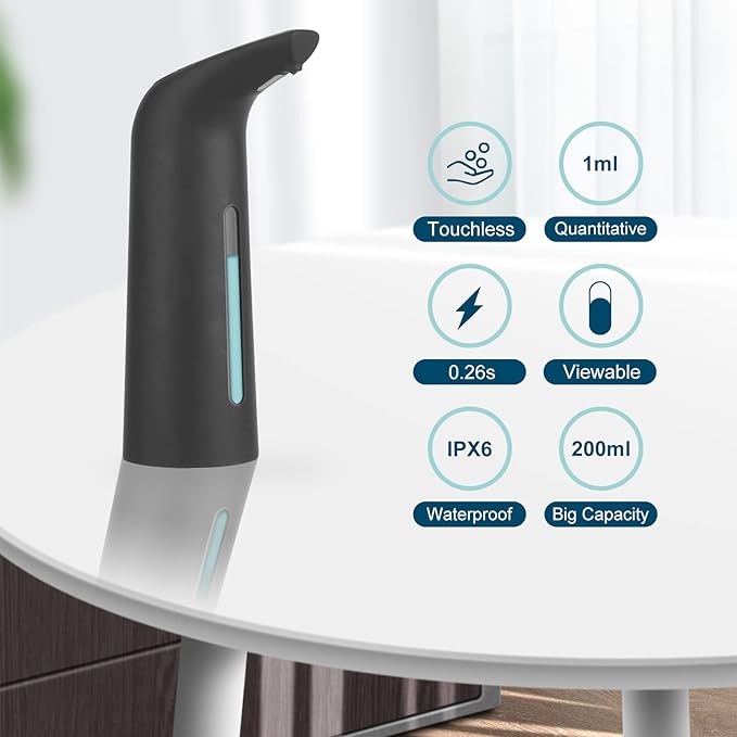 Automatic Soap Dispenser Touchless, TUMAN Pro Battery Operated Electric 14oz/400ml Liquid Hand Soap Dispenser with Motion Sensor, Suitable for Kitchen Bathroom Hotel, IPX6 Waterproof(Black)…