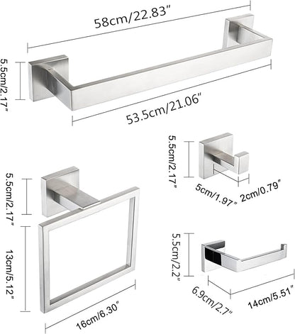 4-Piece Bathroom Hardware Set, Towel Rack Towel Holder Toilet Paper Holder Towel Hooks Towel Bar Set Stainless Steel Towel Rack Accessories Set Wall Mounted, Brushed Nickel 23 Inch