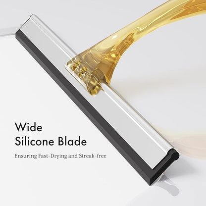 AmazerBath Shower Squeegee for Glass Doors, All-Purpose Squeegee with Suction Hook & Adhesive Hook, Clear Squeegee for Shower Glass, Windows, Mirrors, Tiles and Car Windows - 10 Inches, Clear Gold