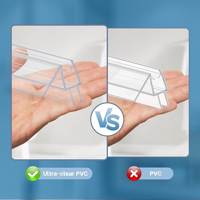 Shower Door Bottom Seal Strip, 2PCS Seal Strip, Ultra Clear PVC, 39" Length, Fits 6mm Thick Glass, Prevents Leaks, Easy Installation, No Adhesive Required (Ultra Clear, 39in for 1/4"(6mm) Door)