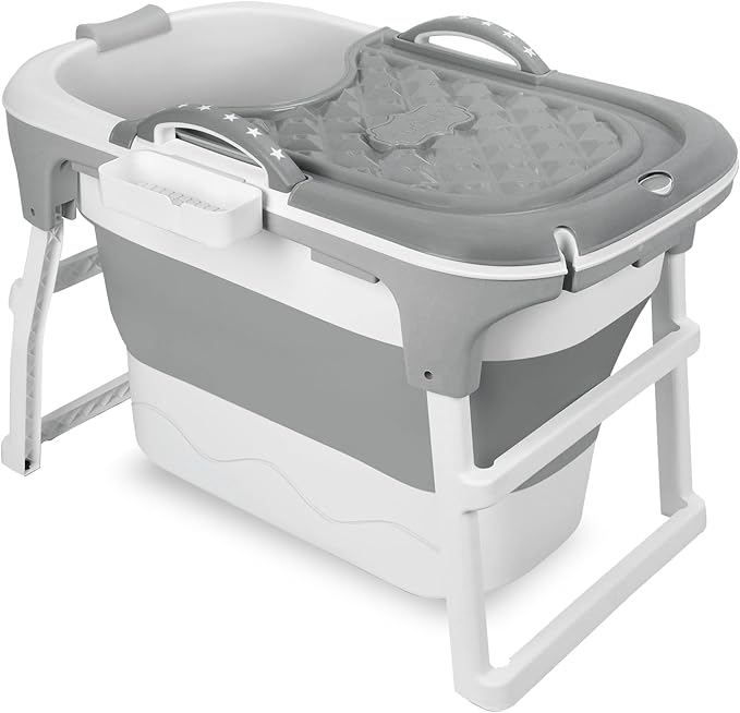 Portable Bathtub Foldable Bathtub for Adults, 39 Inch Small Tub with Ergonomic Seat & Massage Roller, Ice Bath Tub for Shower, Sitz Bath, Ice Baths Freestanding Bathtubs for Bathroom Grey