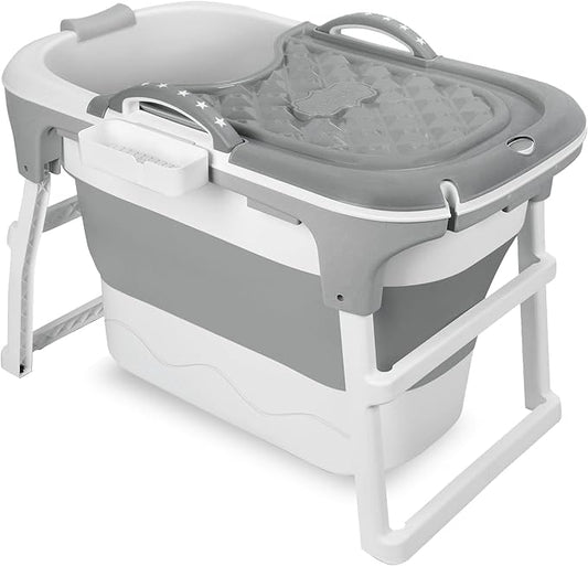 Portable Bathtub Foldable Bathtub for Adults, 39 Inch Small Tub with Ergonomic Seat & Massage Roller, Ice Bath Tub for Shower, Sitz Bath, Ice Baths Freestanding Bathtubs for Bathroom Grey