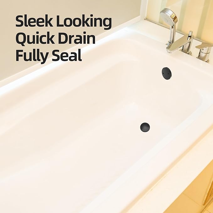 Matte Black Tub Drain Kit with Hair Catcher, Premium Brass Mushroom Tip-Toe Bathroom Tub Drain Replacement and 2-Hole Overflow Faceplate, 11.5/16 UNC Bathtub Drain Stopper Assembly