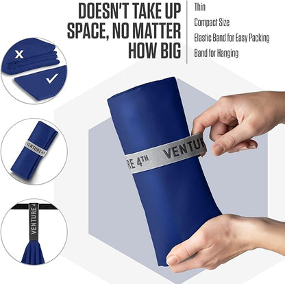 VENTURE 4TH Quick Dry Towel. Microfiber Travel Towel Ideal for Camping, Hiking, Backpacking, Gym. Lightweight & Fast Drying Travel Towels for Body. Compact & Easy to Pack - Navy Blue Large