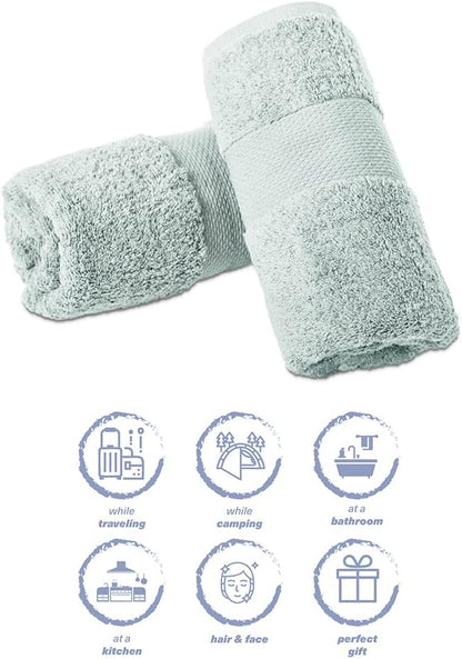 Hencely Luxury Hand Towel - Set of 2 (16x28 Inches) - Soft Turkish Cotton, Absorbent, Quick-Drying Face, Body, Kitchen, and Bathroom Towel (Hand Towels 2 Pack, Light Green)