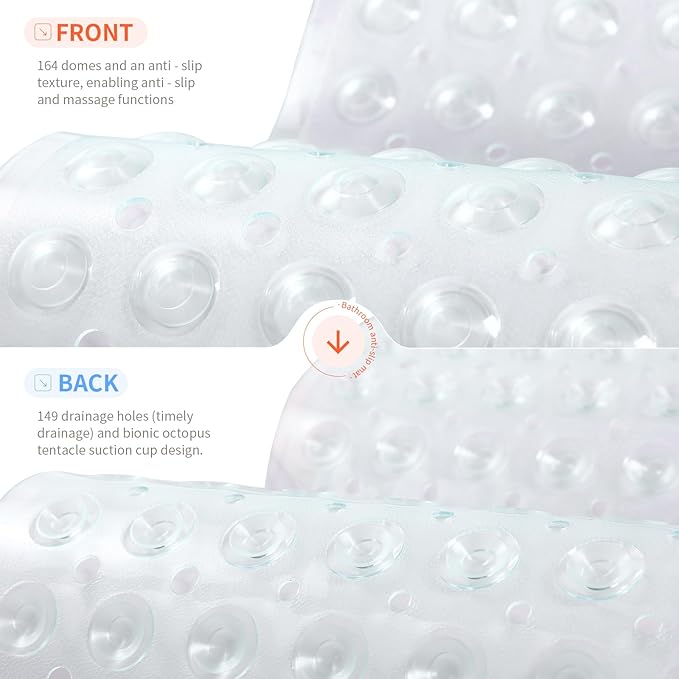 Anti-Slip Bathtub Shower mat, 20.8×20.8（Approximately 53×53cm） inch Soft Oversized Machine Washable Non-Slip Bathtub mat with Drainage Holes, Bathroom Floor Suction Cup.（1-Clear White）