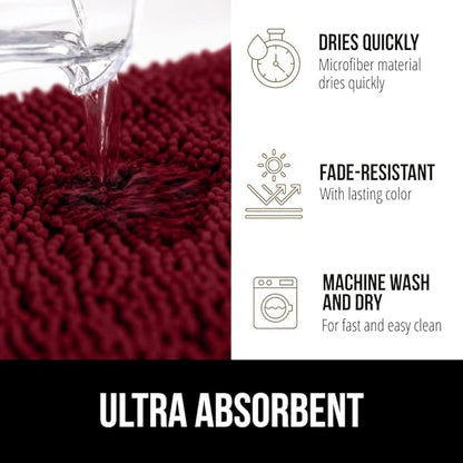 GORILLA GRIP Bath Rug Mat 60x24, Soft Absorbent Chenille, Quick Dry Microfiber Mats, Rubber Backing Washable Shower Floor Rugs, Bathmat Runner, US Designed Bathroom Home Decor Accessories Burgundy