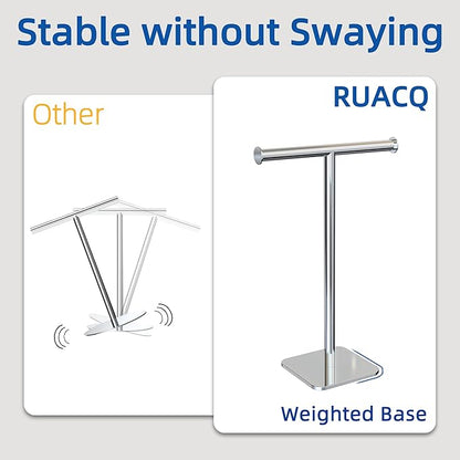 RUACQ Hand Towel Stand, 16" T-Shape Hand Towel Holder Stand for Bathroom, Kitchen and Countertop Towel Holder 304 Stainless Steel Hand Towel Rack with Weighted Base (Chrome)