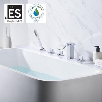 SUMERAIN Waterfall Roman Tub Faucet with Handheld Sprayer, Deck Mount Bathtub Faucet Chrome Finish