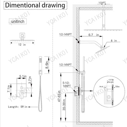 Shower Faucet Set Polished Chrome Shower System, Knob Switch Diverter Shower Faucet with High Pressure Handheld Spray, Ceiling Mount 12 Inch Shower Head with 6 Inch Wall Mount Shower Head