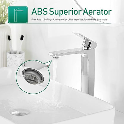 VOTON Vessel Sink Faucet Single Handle Tall Bathroom Sink Faucet Chrome Bathroom Vanity Faucet Basin Mixer Tap with Water Supply Lines and Pop Up Drain,Solid Brass