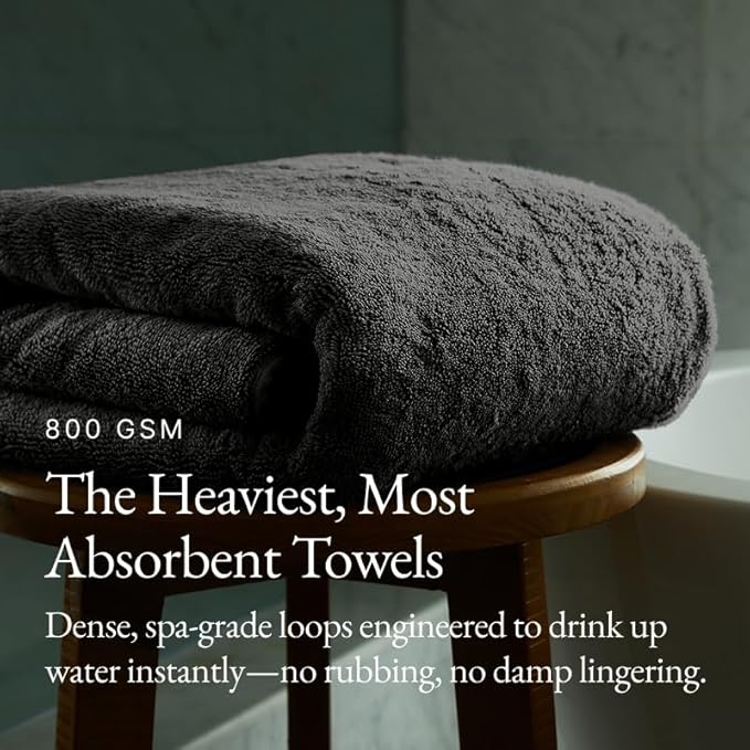 Italic Ultraplush 100% Australian Cotton Towels - Set of 2 Luxury Bath Towels, Quick Dry Plush and Absorbent, Heavy Duty Large Bath Towels, 800GSM Towels for Bathroom & Spa (Charcoal)