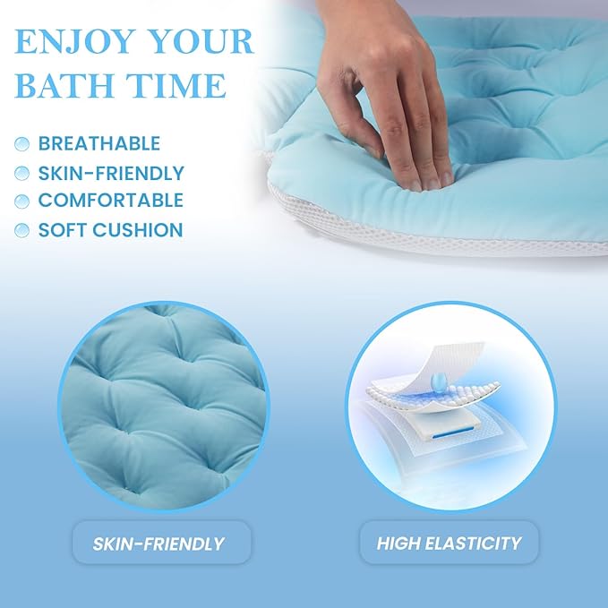 Bath Pillow for Tub | 4D Air Mesh Fabric - Plush Bathtub Pillow for Neck & Back Support, Hot Tub Pillow with 6 Non-Slip Suction Cups | Spa Pillow for Relaxation and Comfort (White). (Full Body Blue)