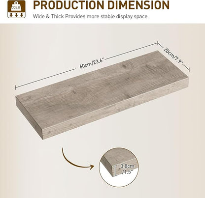 Floating Shelves for Wall, 1.5" Thick Wall Shelf Set of 4 with Invisible Brackets, 23.6L x 7.9W Hanging Shelves Farmhouse Home Decor for Bathroom, Living Room, Bedroom, Greige 6301BJP4BG