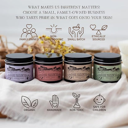 Lavender Infused 100% Grass-Fed Whipped Tallow Balm & Organic Jojoba Oil, Face and Body Moisturizer for Dry, Sensitive Skin, Eczema, (Lavender Infused)