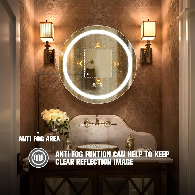 28inch Round Medicine Cabinet with Lights,Led Medicine Cabinet with Defogger,Illuminated Mirror Cabinet for Bathroom,Dimmable,Anti-Fog,3 Colors,Surface Mount only,Gold