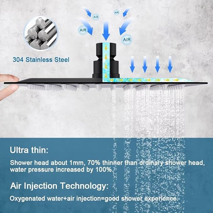 POP SANITARYWARE Matte Black Shower Faucet Set, Bathroom Rainfall Shower System with Stainless Steel Metal Showerhead, Single Function Shower Trim Kit with Rough-in Valve
