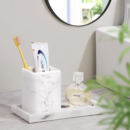 Luxspire Toothbrush Holders, Fast Drying Toothbrush Holders for Bathroom, Diatomite Toothbrush Cups Electric Toothbrush and Toothpaste Holder for Bathroom Countertop, Marble