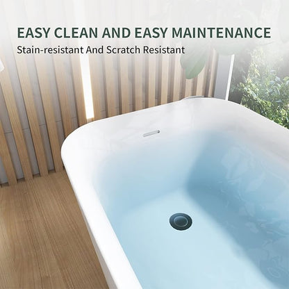 59" Acrylic Freestanding Bathtub, Single Slipper Free Standing Tub, Soaking Tub with Integrated Slotted Overflow, Toe-Tap Chrome Drain, cUPC Certified, Glossy White