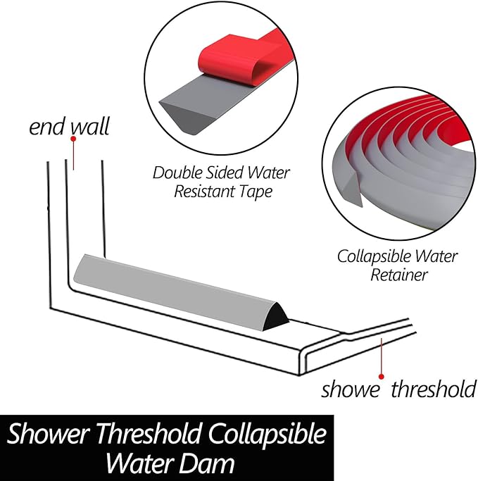 Raycity Shower Threshold Water Dam Barrier,Shower Door and Kitchen Water Strip Dam Shower Guard for Dry And Wet Separation Caulk Seal Strip Edge Trim(39Inches/Grey)