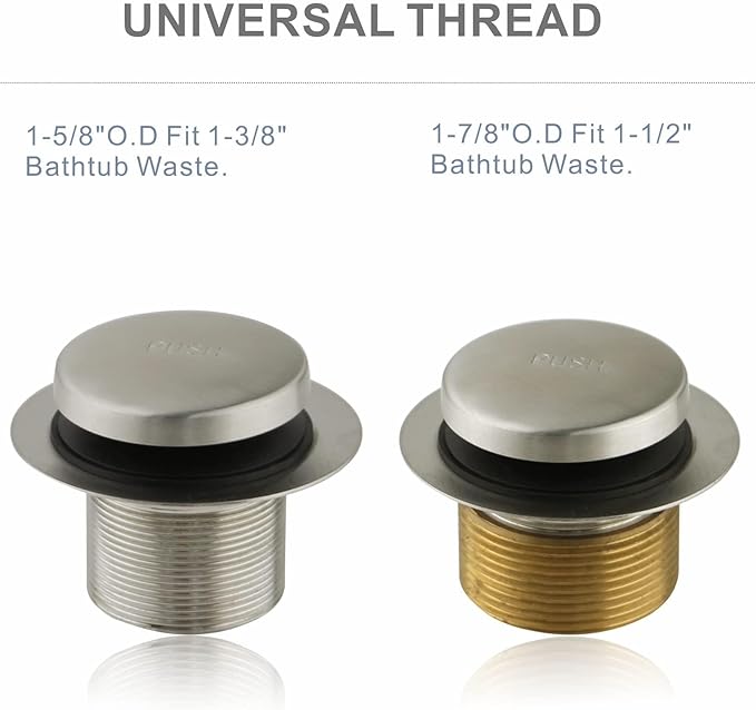 Tub Drain Tip Toe Bathtub Drain Conversion Kit Assembly, Brushed Nickel Replacement Bath Drain Trim Kit with Single Hole Overflow Faceplate and Universal Fine/Coarse Thread Assembly