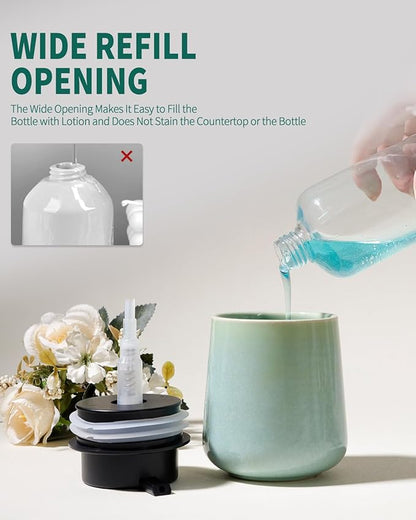BosilunLife Hand Soap Dispenser - Ceramic Dish Soap Dispenser for Bathroom 12ounce Refillable Liquid Hand Wash Dispenser for Essential Oil, Lotion Soap, Light Green