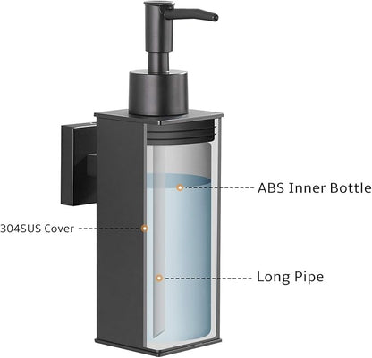 BGL Soap Dispenser Stainless Steel 304 Wall Mount Black Liquid and Soap Dispenser for Kitchen and Bathroom