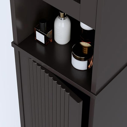 Tall Bathroom Storage Cabinet, Narrow Storage Cabinet with Adjustable Shelf Thin Linen Tower Two-Way Doors Contemporary Cabinet for Bathroom, Kitchen, Living Room, Espresso