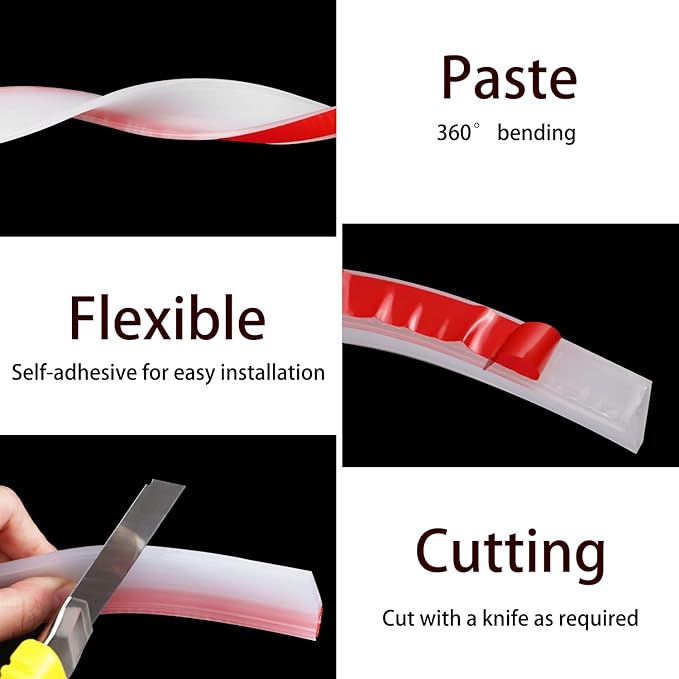 Shower Threshold Water Guard Dam Bottom Seal for Bathroom and Kitchen Glass Shower Door Strip Dry and Wet Separation Caulk Seal Edge Tape