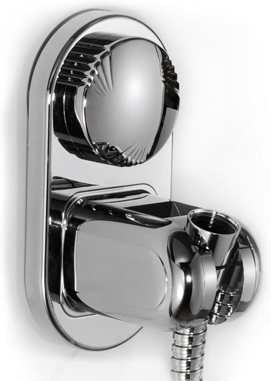 Suction cup Handheld Shower Head Holder - Designed For Large Shower Head - Relocatable - 5 Angles Adjustable - Horizontal Setting - - Wider Input - Wall mounted with Vacuum Power (Polished Chrome)