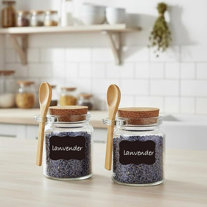 Ahhute Glass Sugar Scrubs Jars, Bath Salt Container 8oz, Salt Cellar with Spoon, Honey Scrubs Jars w/Lids, Labels and Cleaning Brush, Set of 12
