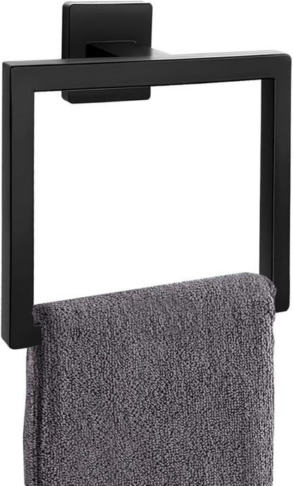 Matte Black Towel Ring,Square Hand Towel Holder,Towel Hanger, Bathroom Hardware Accessories,Stainless Steel Wall-Mounted Towel Hoder