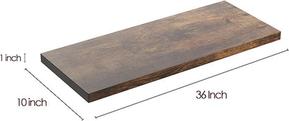 Wall Shelf Set of 3, Rustic Brown Floating Shelves 36 in W x 10 in D x 1 in H, Wooden Floating Wall Shelf with Invisible Brackets for Living Room/Bedroom/Bathroom/Kitchen Storage and Decor