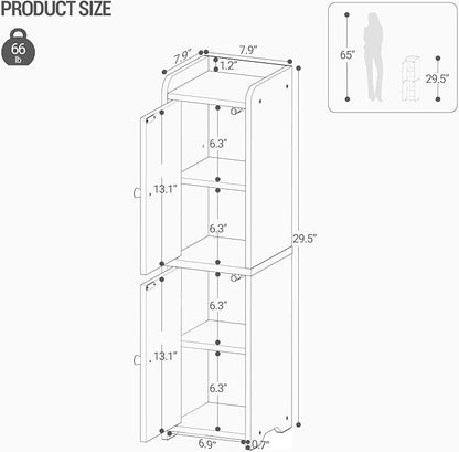 Bathroom Storage Cabinet, Corner Floor Cabinet with 2 Doors and Adjustable Shelf, Narrow Toilet Paper Cabinets, Bathroom Organizer for Small Spaces, 7.9" D x 7.9" W x 29.5" H Greige