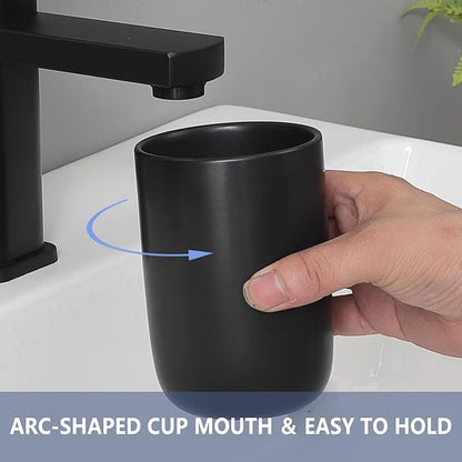Matte Black Toothbrush Holders for Bathrooms - 2 Cups Ceramic Toothbrush Toothpaste Holders Set, Black Bathroom Tumbler Cups Reusable Toothbrush Cup Black Mouthwash Cup, Bathroom Counter Organizer