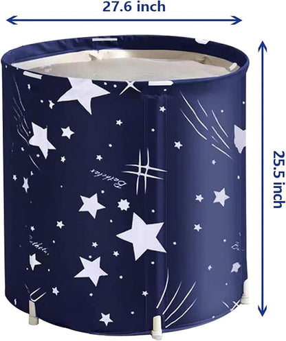 ptlsy Portable Bathtub, Japanese Soaking Bath Tub for Shower Stall, Foldable Bathtub with Thermal Foam, Freestanding, Folding & Soaking Spa Bath Tub with Pillow for Small Spaces (Blue Sky)