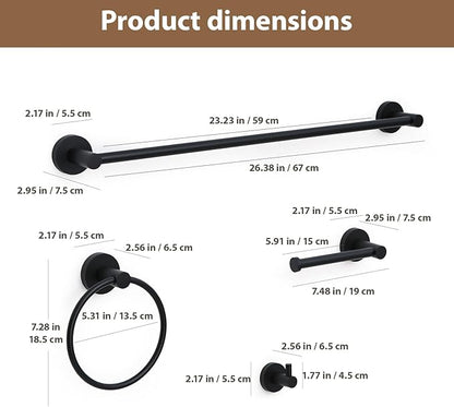Matte Black Bathroom Hardware Set 4 Piece Towel bar Set,Towel Rack for Bathroom Wall Mounted Adjustable Expandable 24 inch Towel Holder Robe Hook Towel Ring Toilet Paper Holder
