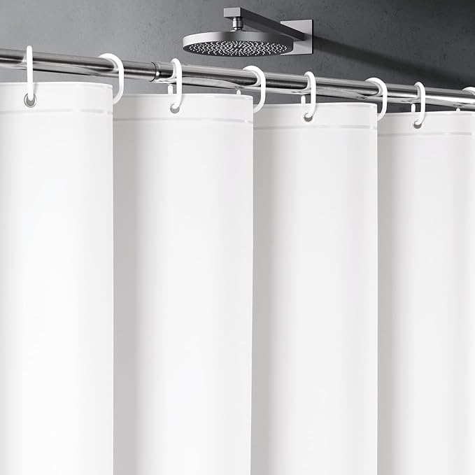 UFRIDAY White Shower Curtain Liner Premium PEVA, Shower Curtain with 3 Magnets, Metal Grommets, White, Standard Size 60x72 inch