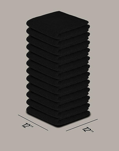 Softolle 100% Cotton Washcloths 24 Pack (12x12 Inches) Soft, Highly Absorbent Washcloth, Face Towels, Wash Cloths for Face, Ring Spun, Bulk Pack (Black)