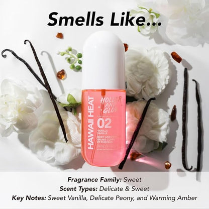 Holler And Glow Hawaii Heat Body & Hair Mist, Warm Vanilla, Peony & Amber Scent, Long-Lasting Daily Fragrance, Lightweight, Vegan, Cruelty-Free, Alcohol-Free, Hydrating Hair Perfume, 8.11 Fl Oz