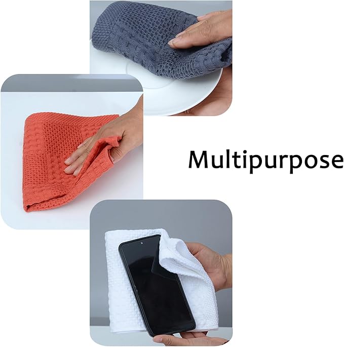 Waffle Weave Cotton Washing Cloth Ultra Soft and Absorbent Washcloths for Bathroom Kitchen and Gym Natural Cotton (6, Red)