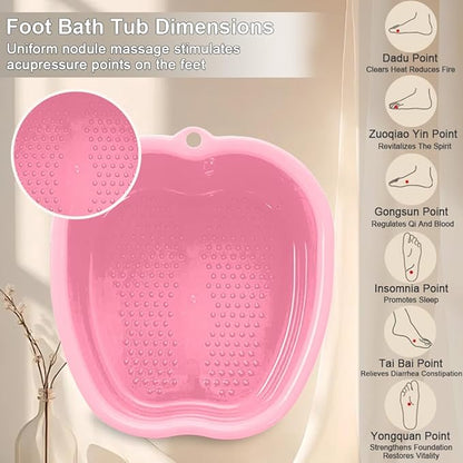 Foot Soaking Tub Large Size Foot Basin Sturdy Soaking Feet Bucket Massager Tub Exfoliation Callus Pedicure Foot Spa Bath Bucket for Women and Men (Pink)